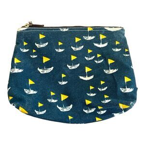MAIKA Recycled Canvas Pouch Zipper Makeup Travel Bag Sailboat Nautical 10x8 READ